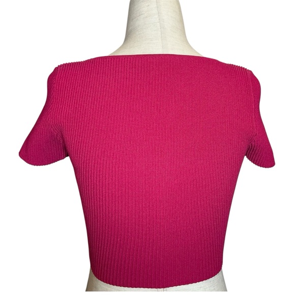 Aritzia Babaton Sculp Knit Ribbed Crop Top Square Neck in Magenta Size Small - Picture 3 of 10